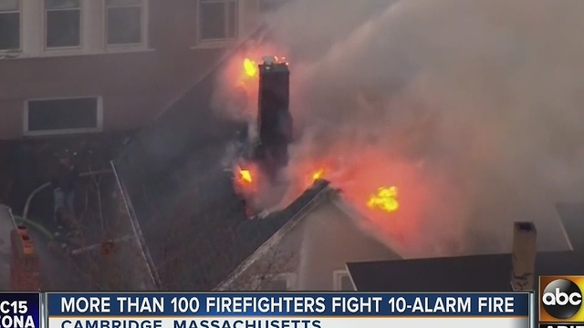 10-alarm fire reported in Cambridge, Massachusetts