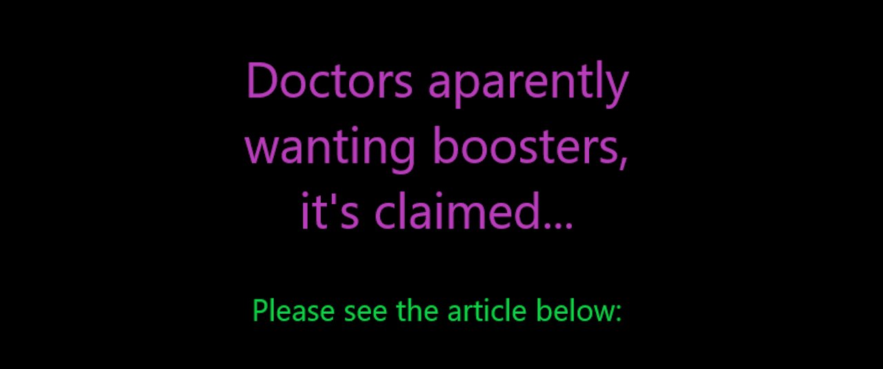 Booster shots are wanted by doctors, aparently