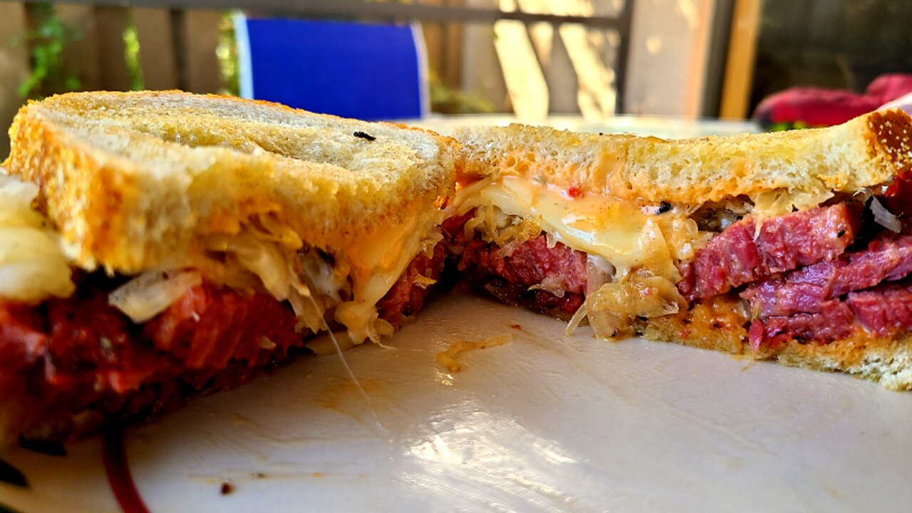 Smoked Maple Syrup Corned Beef Reuben Sandwich