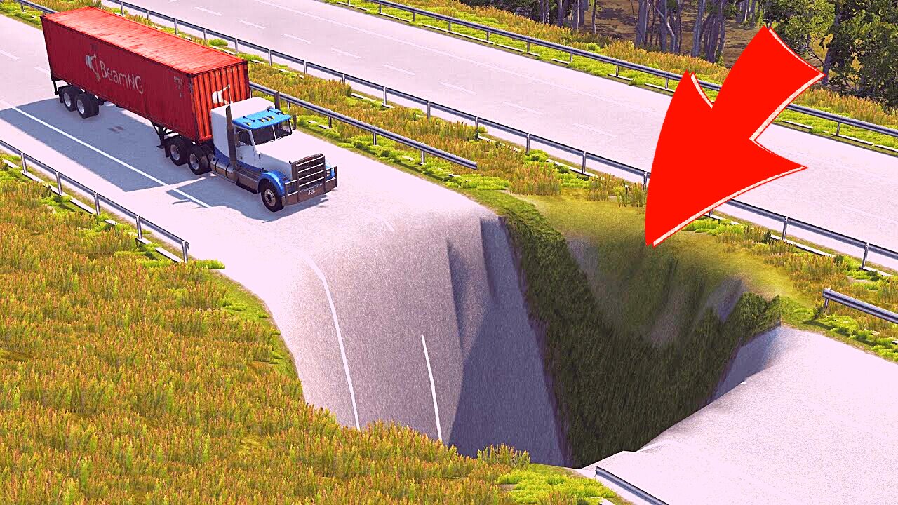 Cars vs Giant Pit – BeamNG.Drive