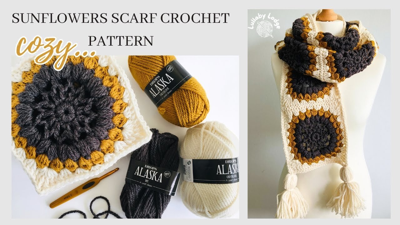 How to Make A Beautiful Sunflower Granny Square Scarf