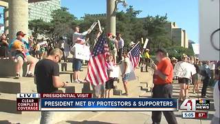 Protestors greet President Trump in KC