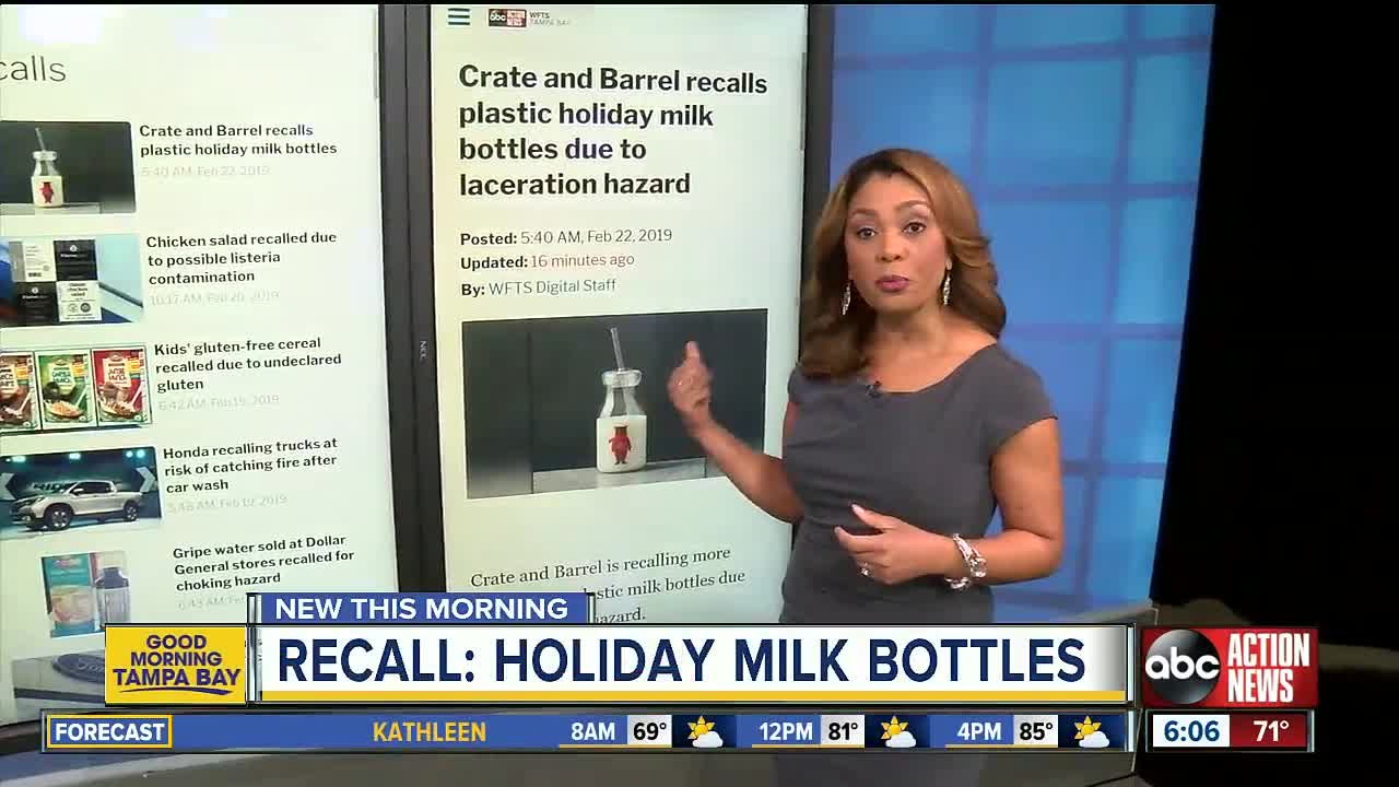 Crate and Barrel recalls plastic holiday milk bottles due to laceration hazard