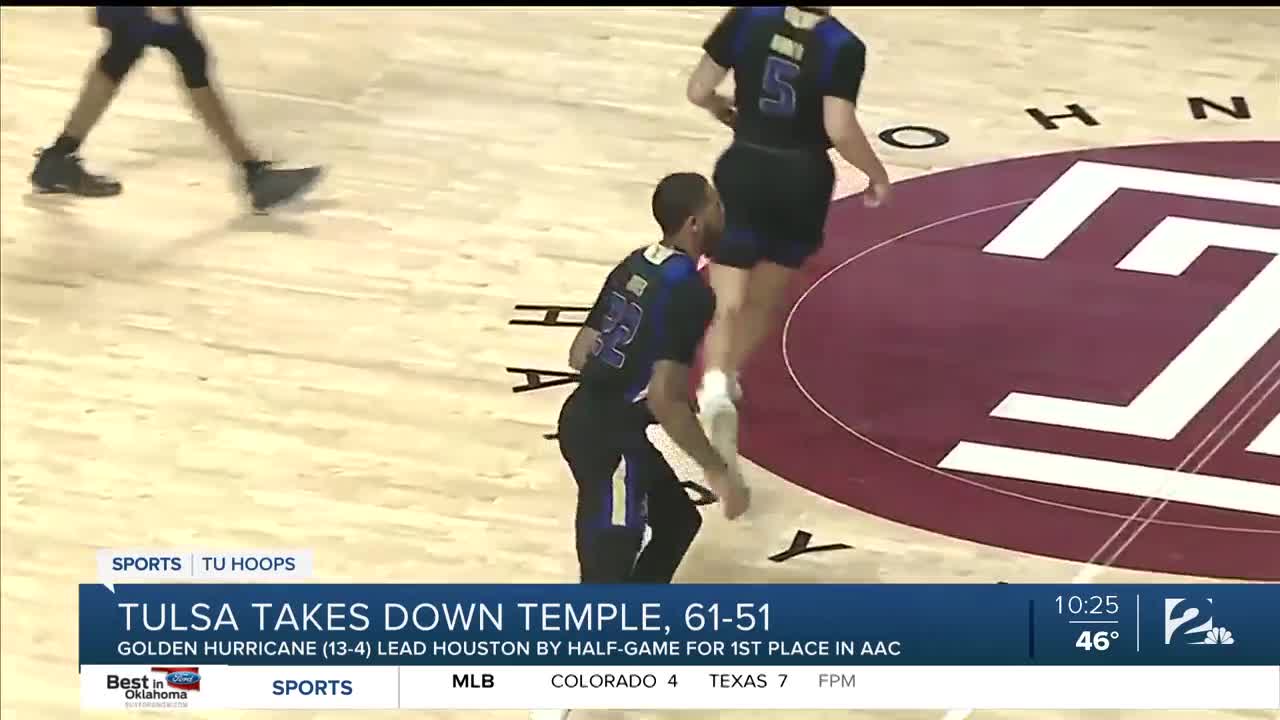 Tulsa takes over 1st place in AAC with 61-51 win over Temple