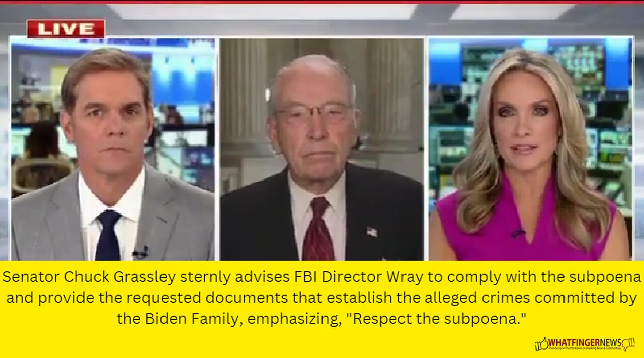 Senator Chuck Grassley sternly advises FBI Director Wray to comply with the subpoena