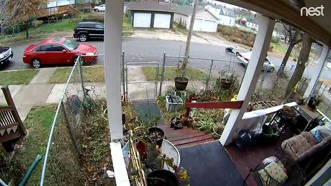 Surveillance video captures teens on scooters nosing through car