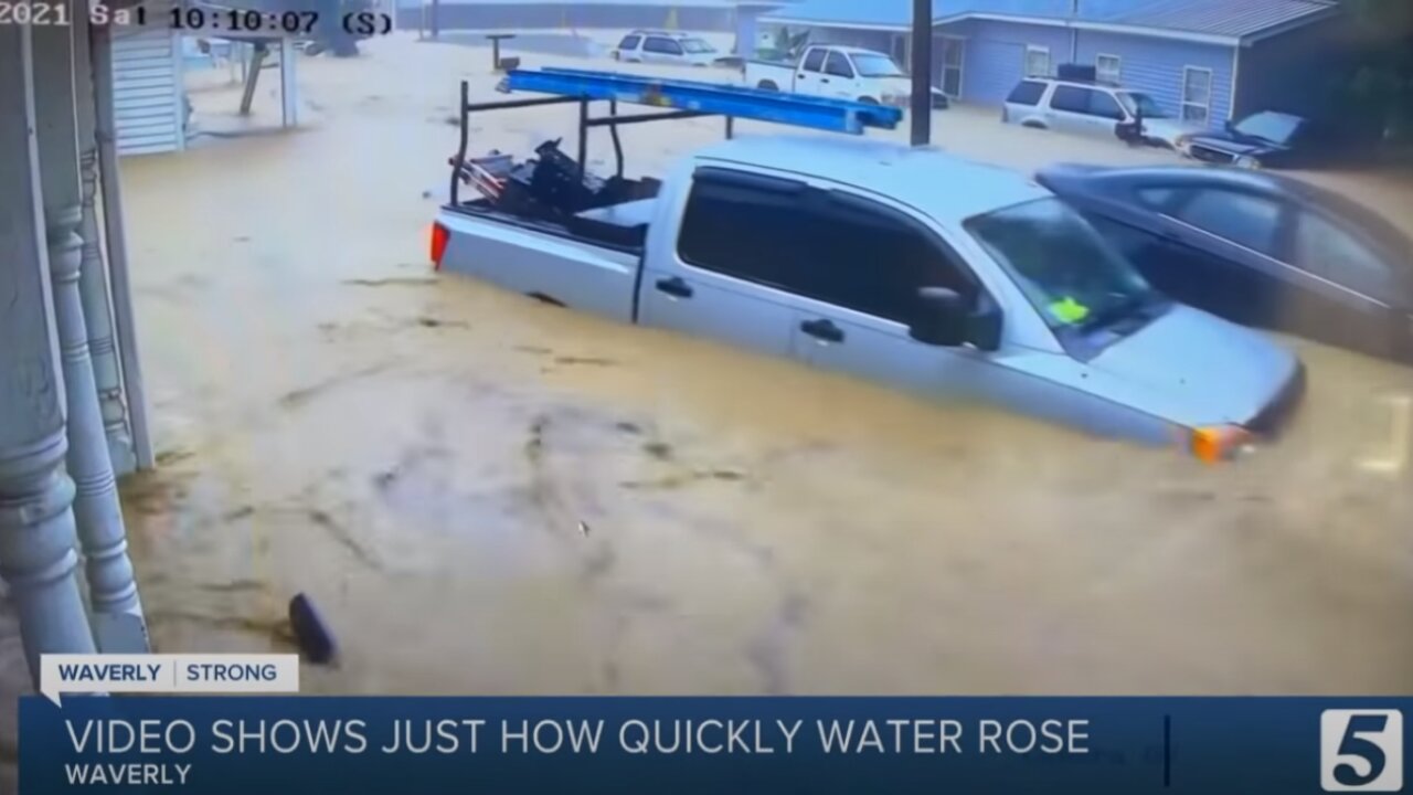 Home surveillance video shows speed of Waverly flooding