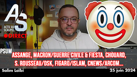 Actu Scalpel 25 mai 24 : Assange, Guerre civile & Fiesta, Chouard, Rousseau/DSK, Figaro/Islam, CNEWS