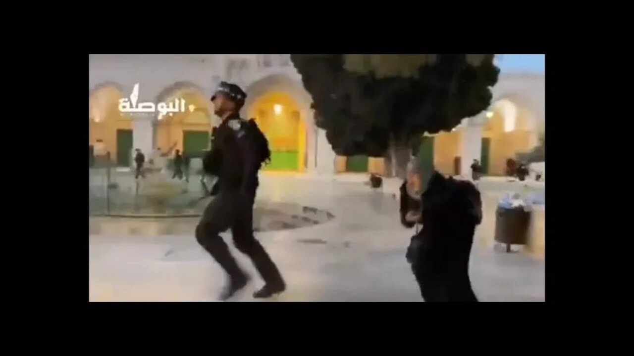 Palestinian woman being beaten with a club by an israeli