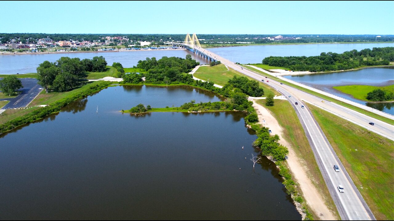 Aerial Montage of the Mississippi River at the Clark Bridge in Alton, IL in 4K