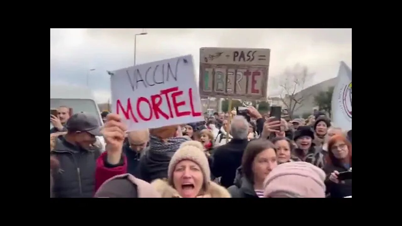 Large Group of Protesters Protesting at the Pfizer Building in Paris