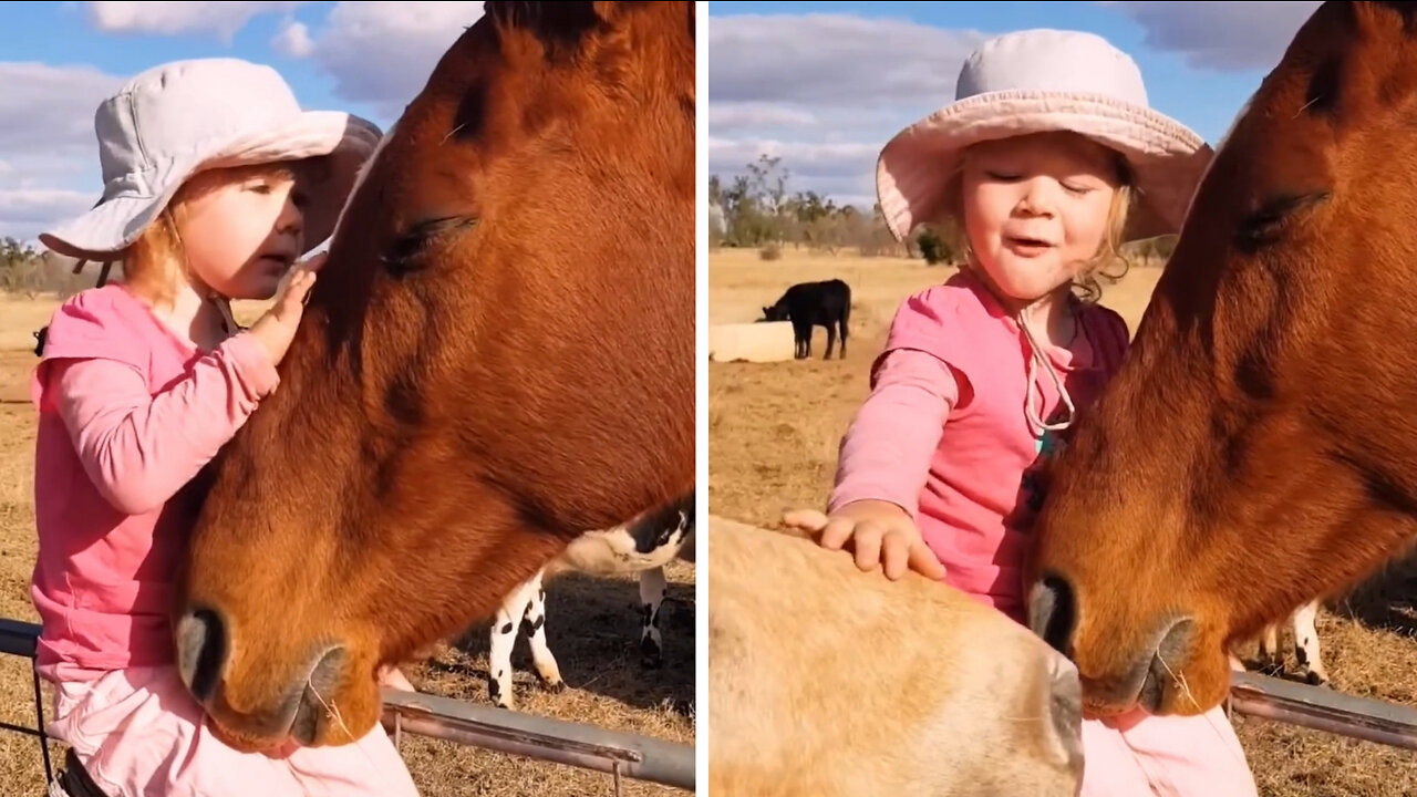 3 year old girl singing to her horse