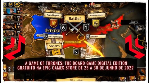 A Game Of Thrones: The Board Game Digital Edition Gratuito na Epic Games Store de 23 a 30 de Junho