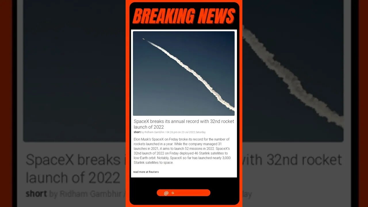 Breaking News: SpaceX breaks its annual record with 32nd rocket launch of 2022 #shorts #news
