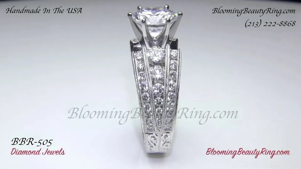 Artisan Etched Trinity Diamond Euroshank Engagement Ring