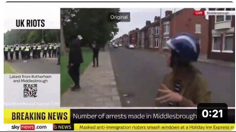 Sky News Talks About White Riots as Muslims Walk by With Machetes