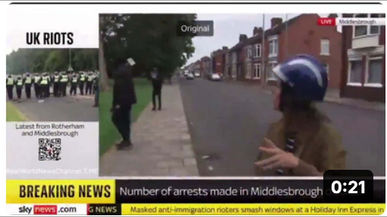 Sky News Talks About White Riots as Muslims Walk by With Machetes