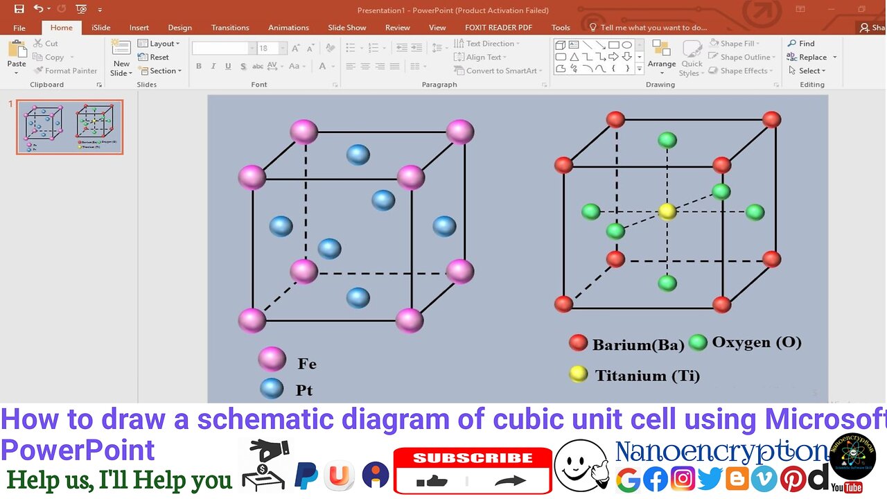How to draw a schematic diagram of cubic unit cell using Microsoft PowerPoint