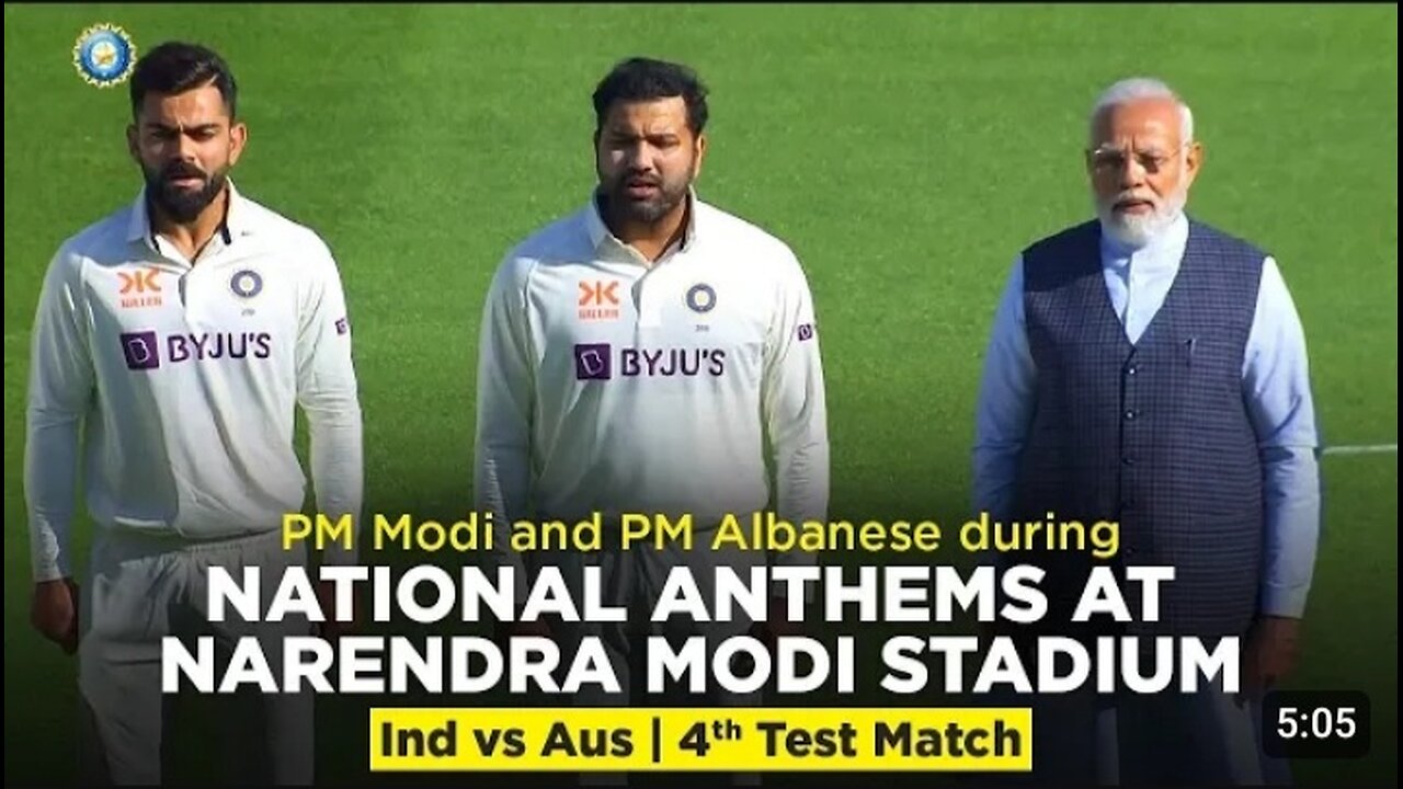 Pm modi and pm albanese during national anthem at Narendra Modi stadium