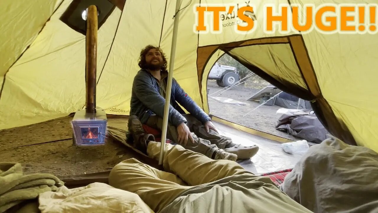 Winter Hot Tent TeePee Setup by ​@OffGridBackcountryAdventures - This FITS in a Backpack?!