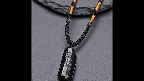 BUDDHA STONES NATURAL BLACK TOURMALINE POSITIVE ROPE NECKLACE PENDANT