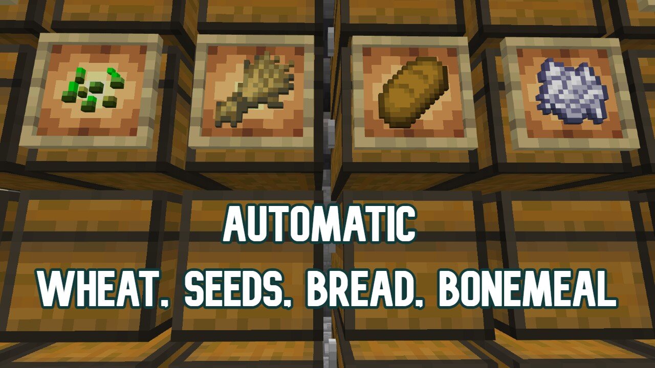 Automatic Wheat, Seeds, Bread, Bonemeal Farm Minecraft Bedrock 1.19 MCPE attached to Iron Farm