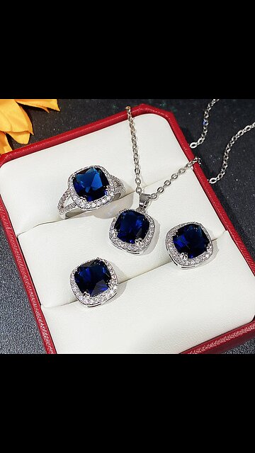 SALE!! 4pcs Creative Women Imitation Sapphire Jewelry Set