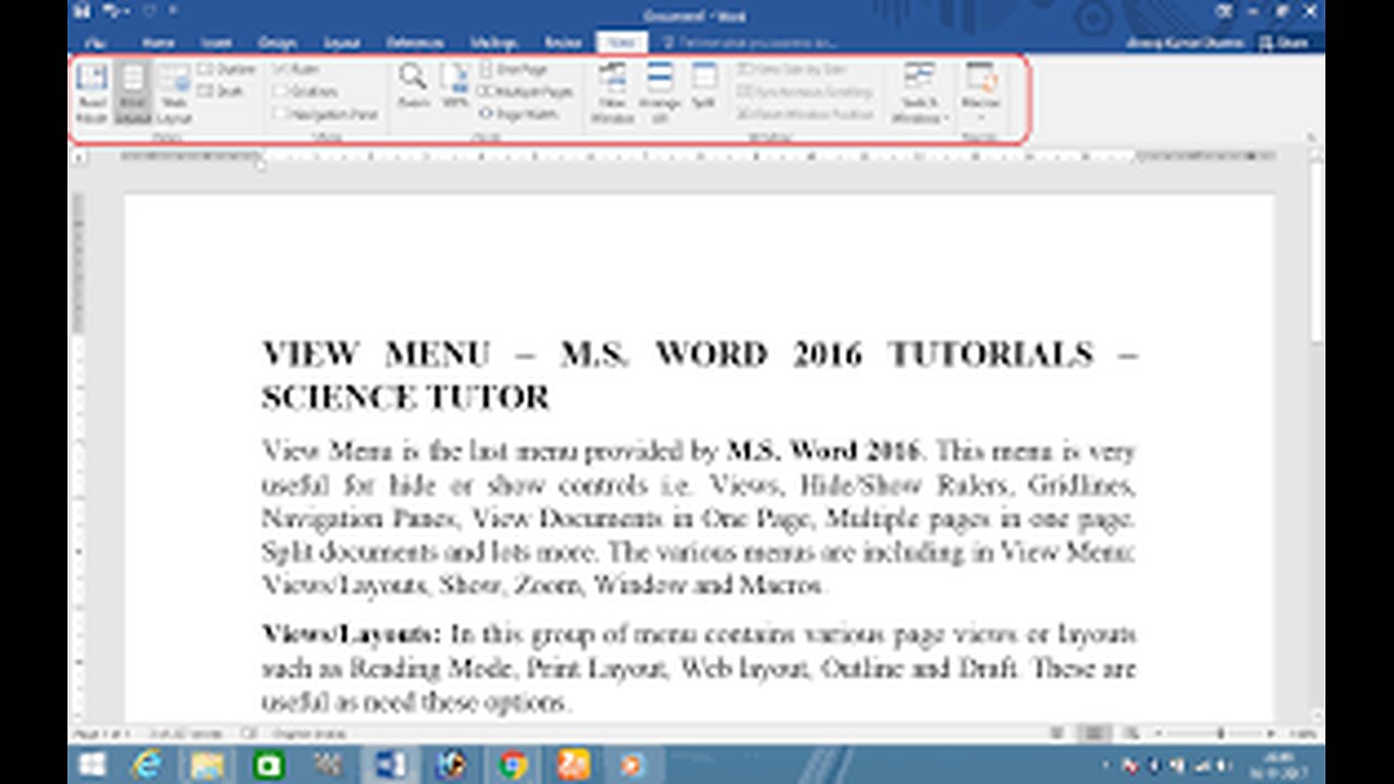 Complete Microsoft Word Tutorial - View Menu_Tab In Word Hindi Part-9