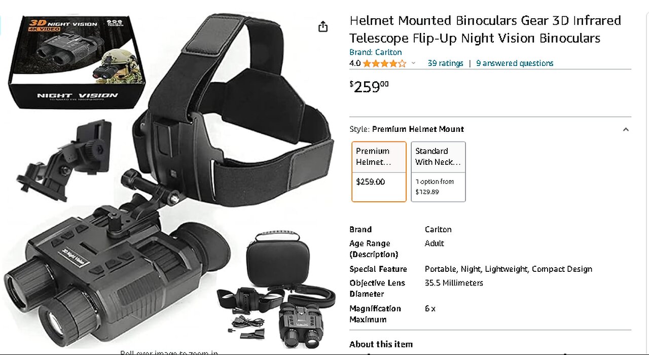 Helmet Mounted Binoculars Gear