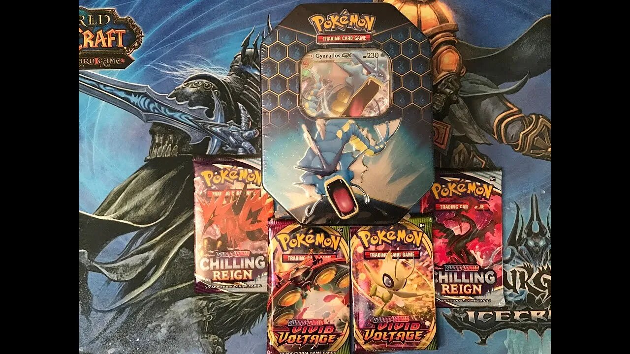 Gyarados Hidden Fates tin with Chilling Reign and Vivid Voltage!