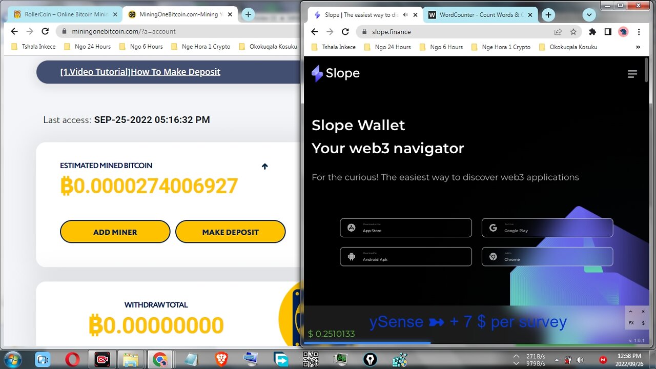 How To Make Money For Free By Mining Bitcoin At MiningOneBitcoin And Withdraw At Slope Wallet