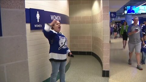 'Bathroom Becky' claims standing in lucky spot outside restroom helps Lightning's performance