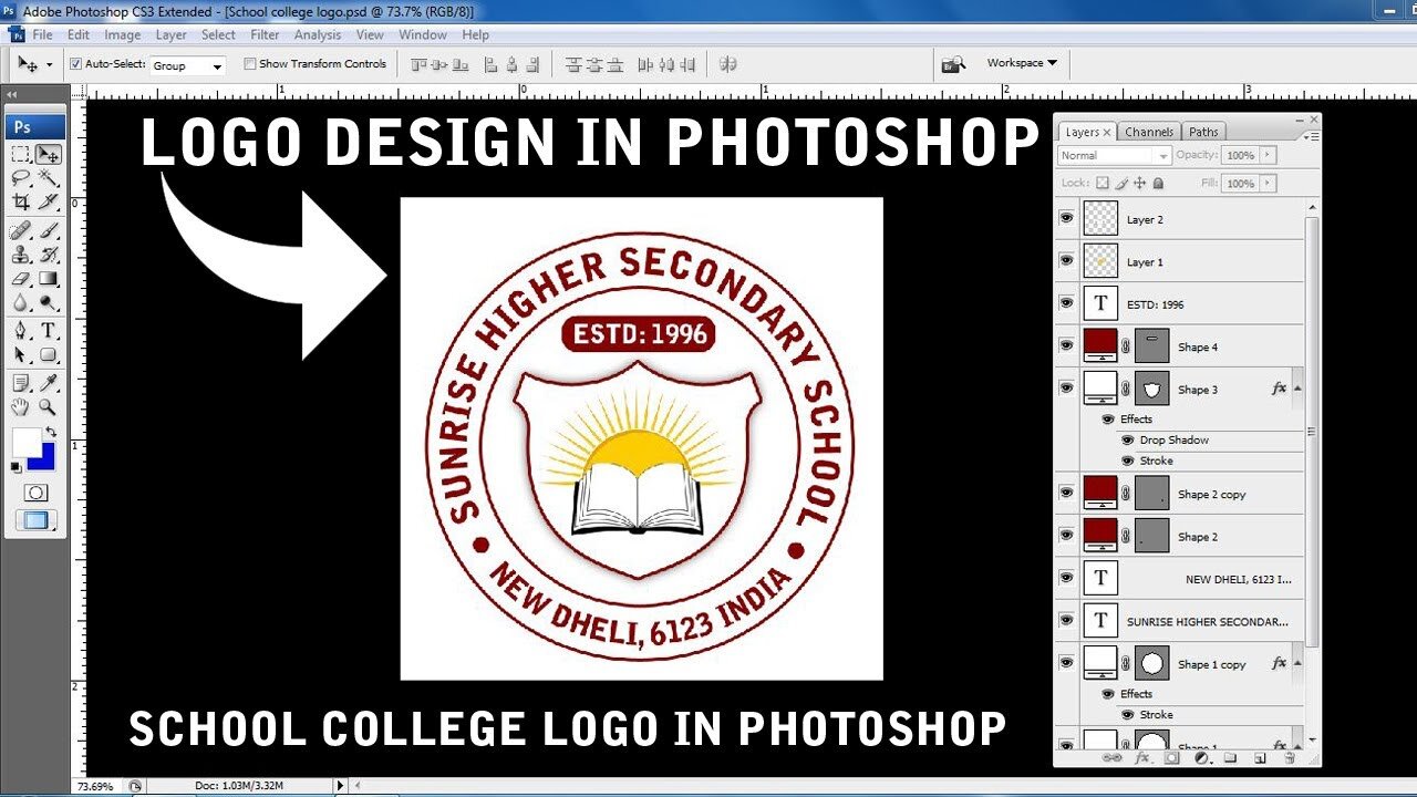 Logo Design Tutorial in Photoshop cs 3 || How to make School College Logo Design in Photoshop ||