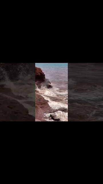 Big waves splashing on the cliffs