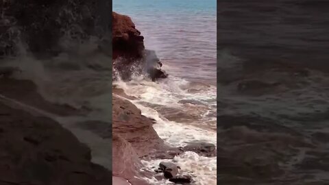 Big waves splashing on the cliffs