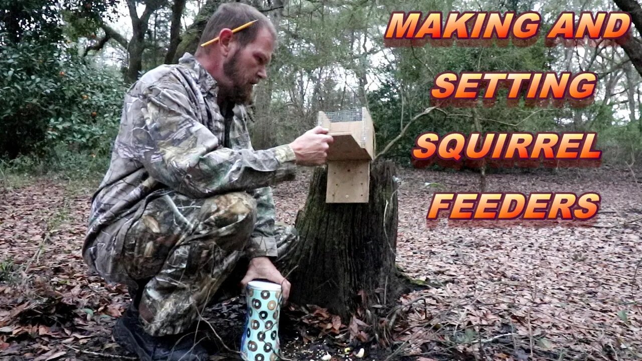 Making and setting a squirrel feeder. Homemade squirrel feeder so easy to do!