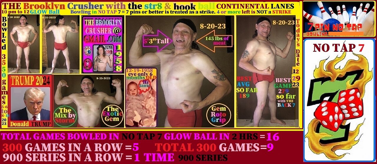 16 games bowled Glow ball NO-TAP7 Straight/Hook ball bowler #208 with the Brooklyn Crusher 12-29-23