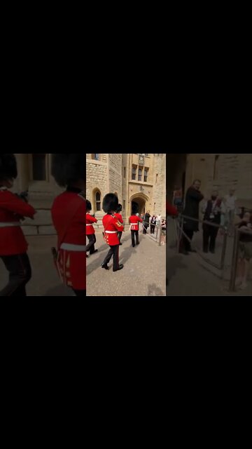 The Queen's Guard steps over the fence #toweroflondon