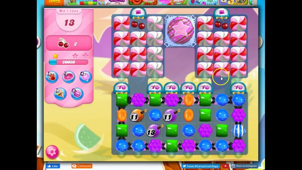 Candy Crush Level 1244 Talkthrough, 18 Moves 0 Boosters