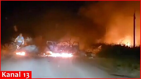 "It exploded" -Russian military vehicle advancing on a dark road explodes on a mine