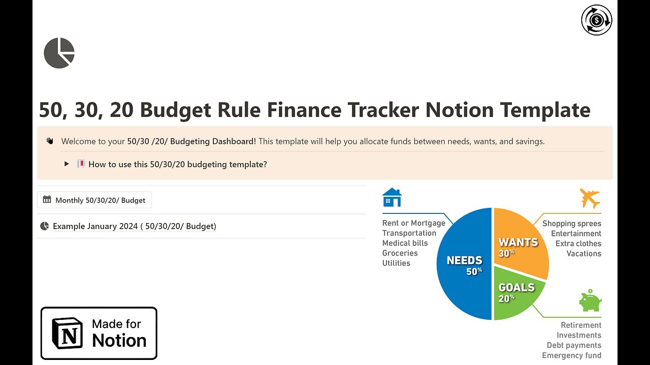 50 30 20 Budget Rule Finance Tracker Notion Template