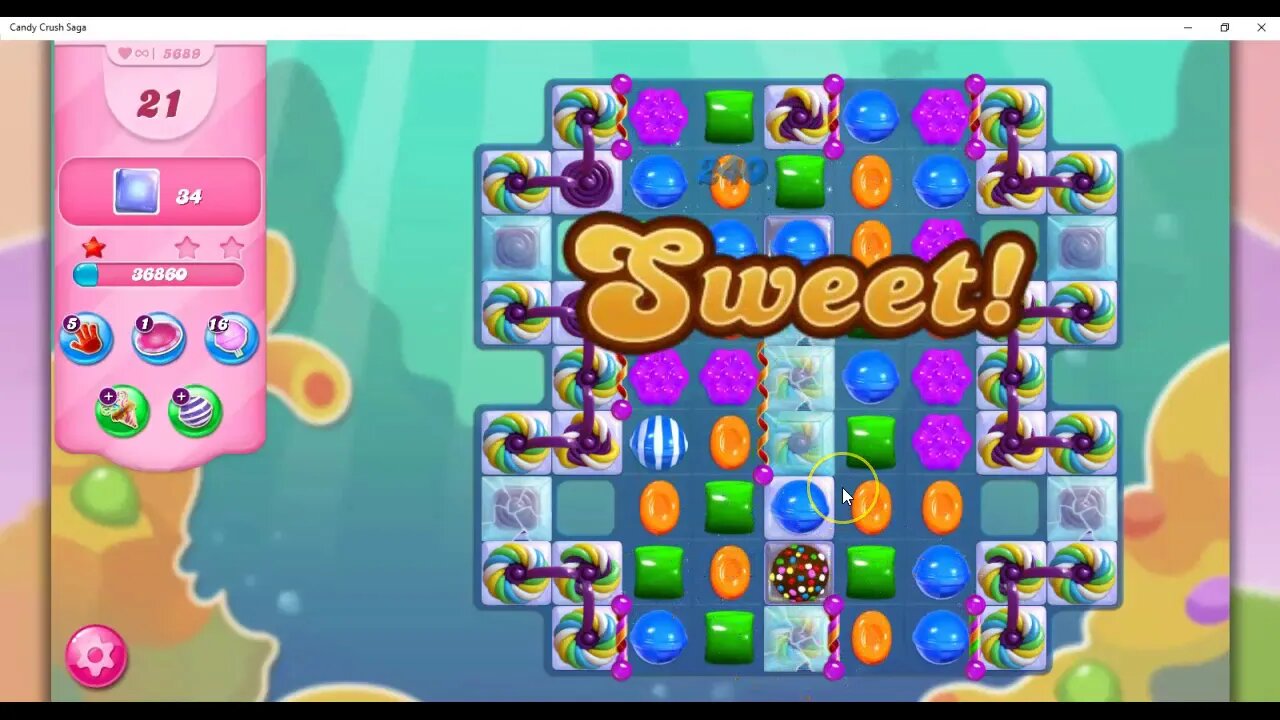 Candy Crush Level 5689 Talkthrough, 30 Moves 0 Boosters