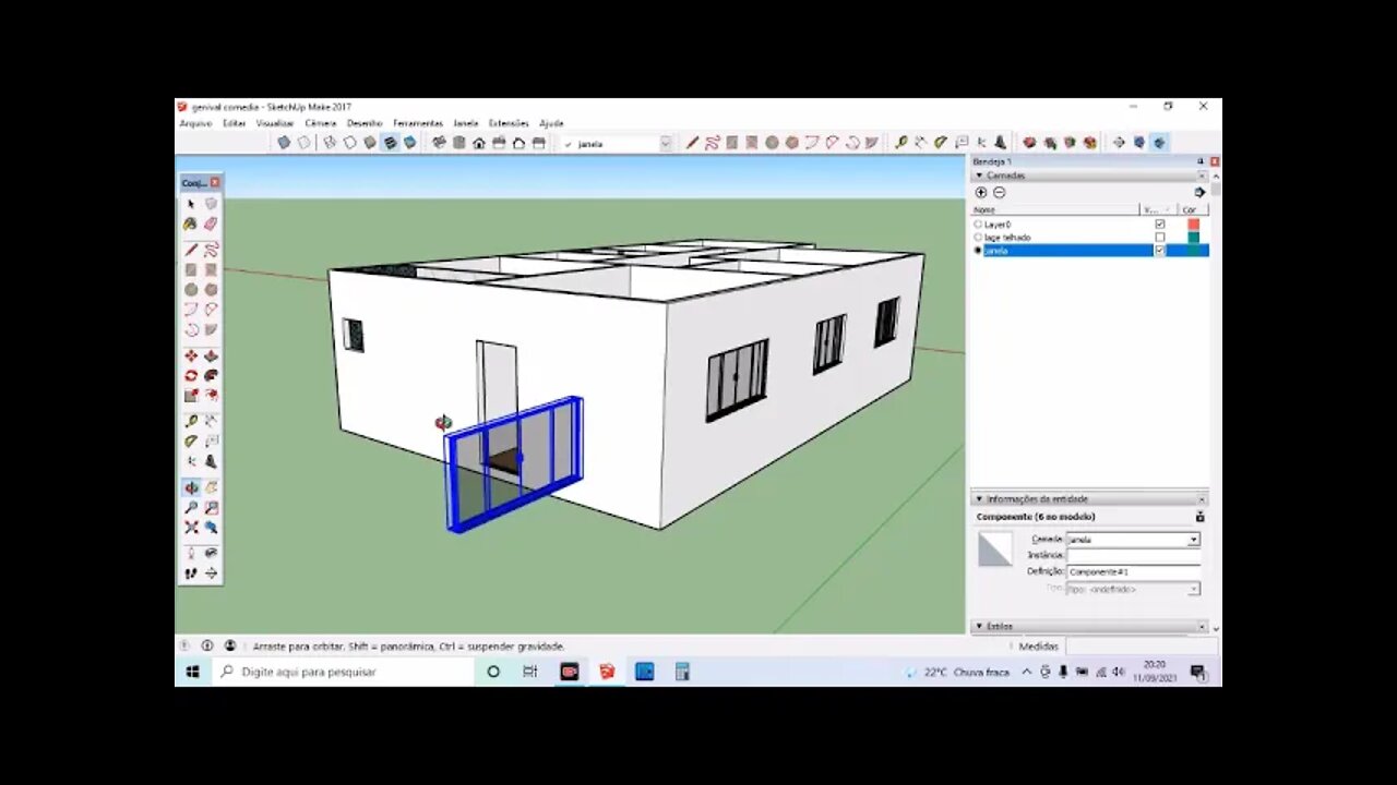 tutorial de sktchup + projeto 3d da casa do pedreiro genival comedia colocando pisso e portas