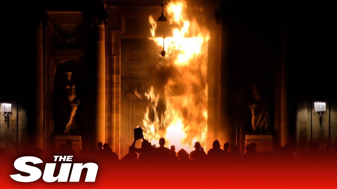 Shocking moment town hall engulfed in flames in Bordeaux as protests spread in France