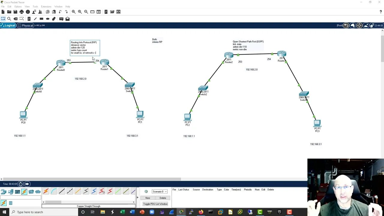 OSPF Basic Build part 1 (second half) with a RIP comparison.