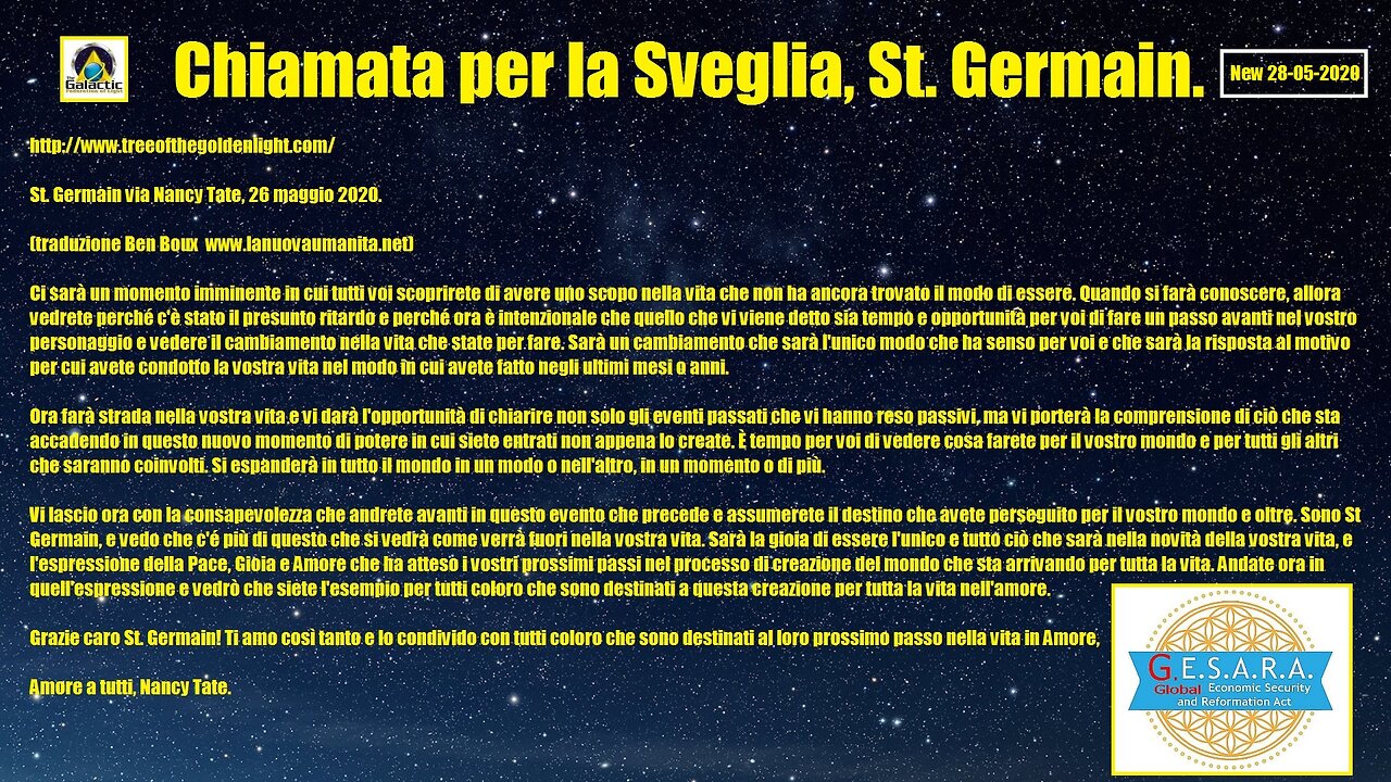 SANT GERMAIN. CHIAMATA PER LA SVEGLIA.