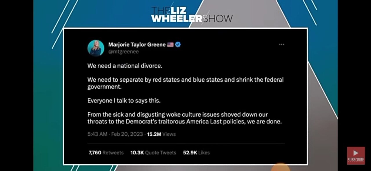 Alfred On MTG vs Liz Wheeler's Take On A National Divorce: Red America & Blue America. Two Nations