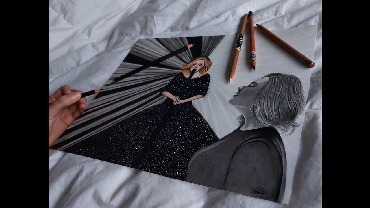 Drawing Adele with Colored Pencils and Graphite Pencils (mixed media)