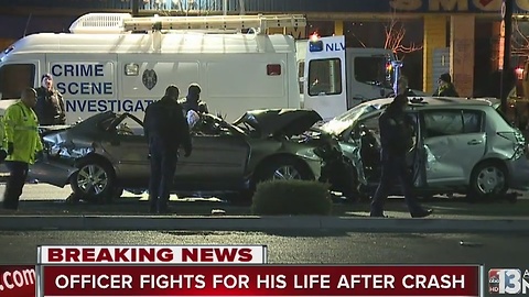 NLVPD officer critically injured in crash near MLK, Carey
