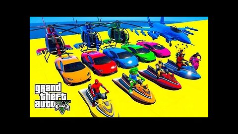 GTA V Mega Ramp Boats, Cars, Motorcycle with Trevor and Friends New Stunt Map Challenge